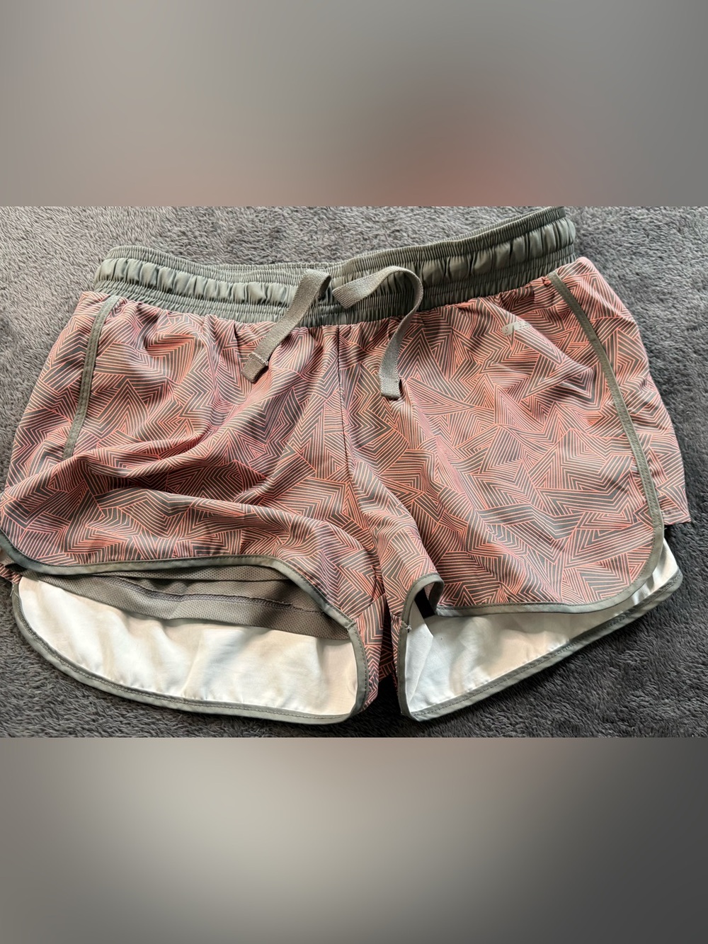 Women’s  salmon and grey Geometric Running Shorts with Contrast Waistband